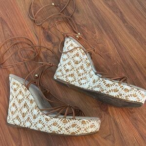 Juicy Couture cork  lace wedge lace up shoes wedges size 8.5